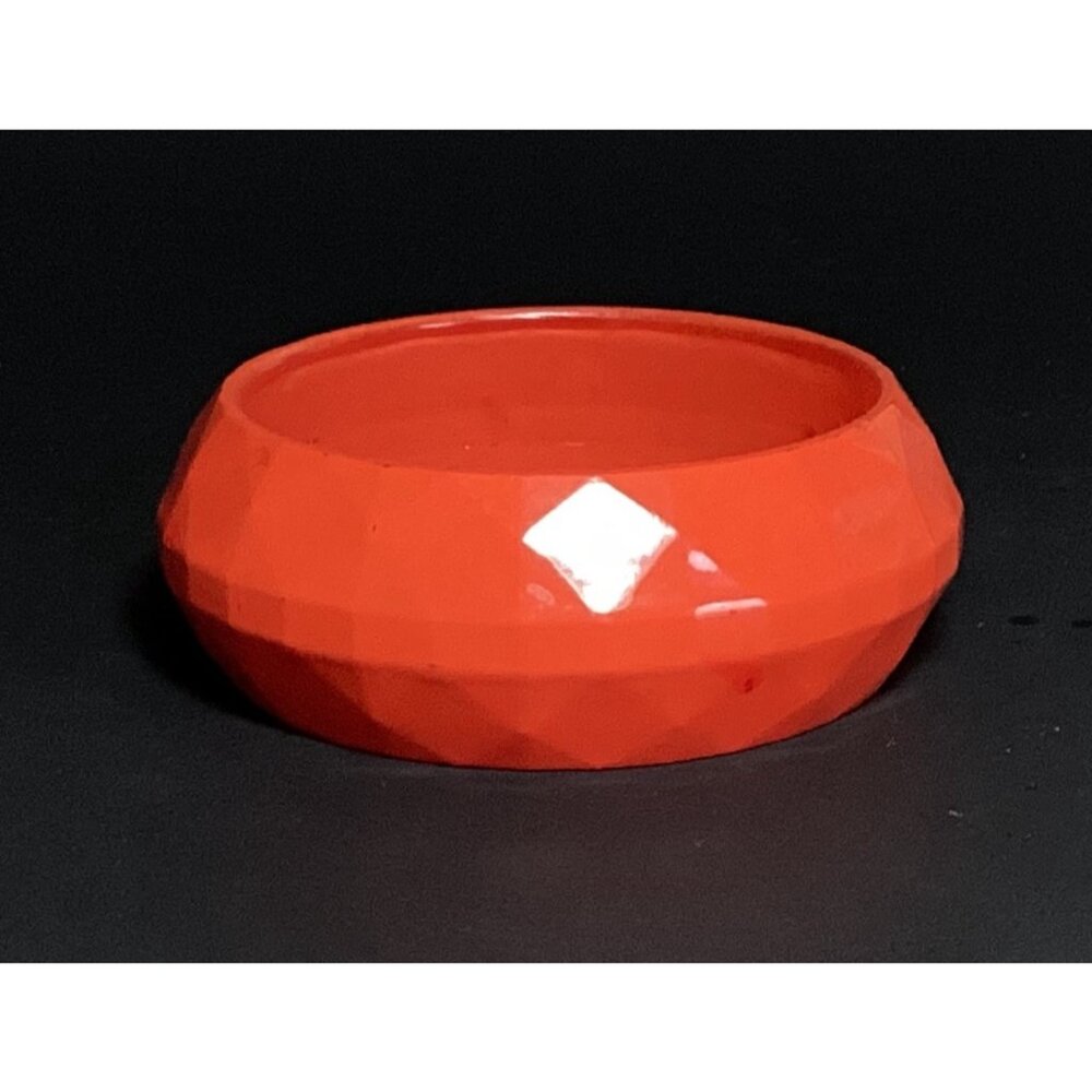 Vintage 1980s Chunky Faceted Orange Lucite Bangle Bracelet Opaque - Picture 3 of 7